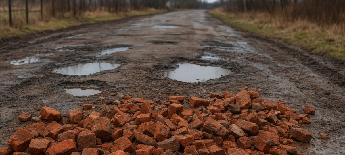 Дарогу ў Маладзечна засыпалі бітай цэглай