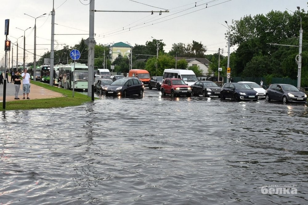 Как затапливает улицу Барыкина в Гомеле. Фото: «Белка»